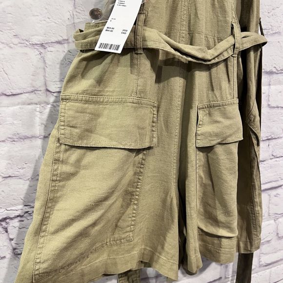 Urban Outfitters Boho Linen Shortall Overalls Quay Olive Green‎ Large NWT - Picture 6 of 12